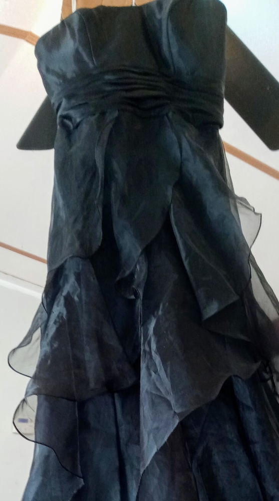 Black strapless scarf fringe dress